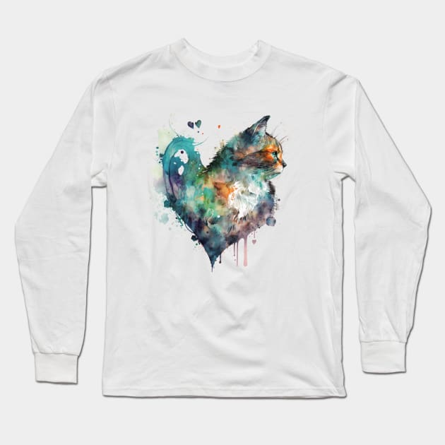 A nice Cat heart drawing Long Sleeve T-Shirt by KhaledAhmed6249